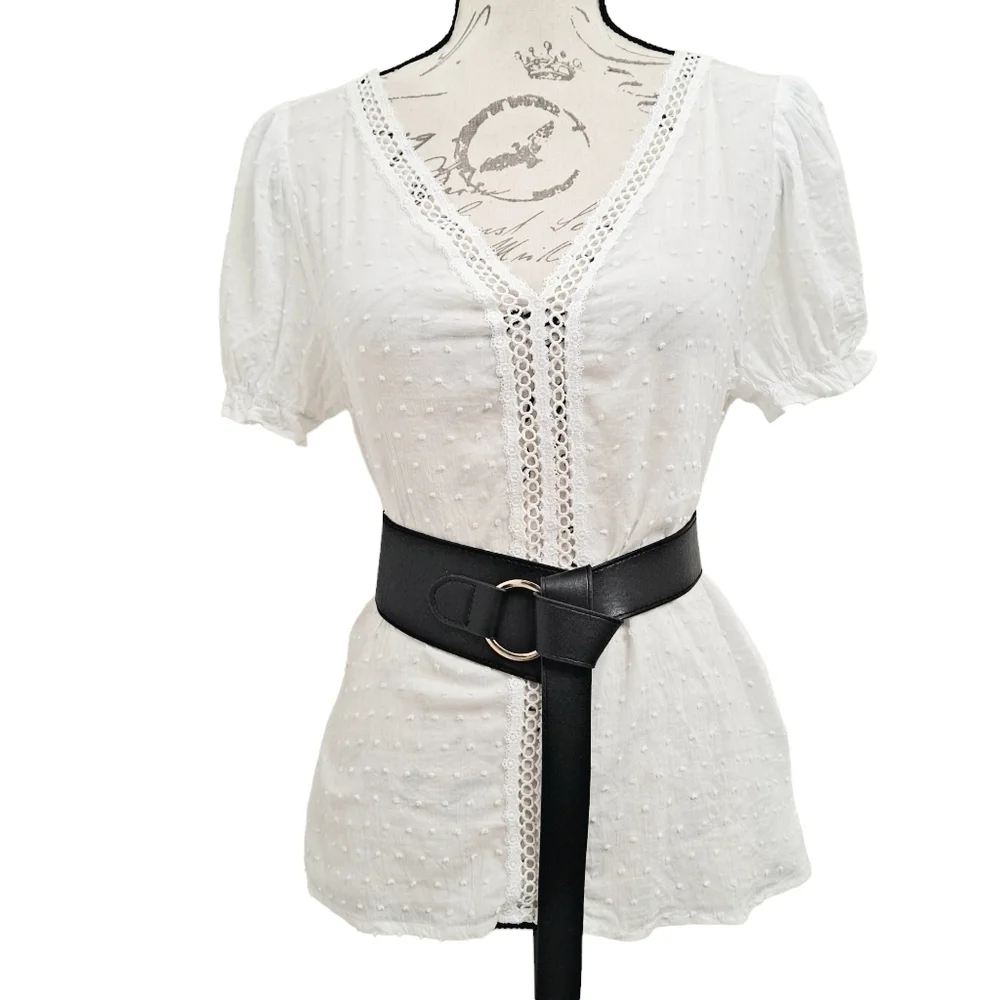 Black Wide Waist Belt with Gold Ring Accent